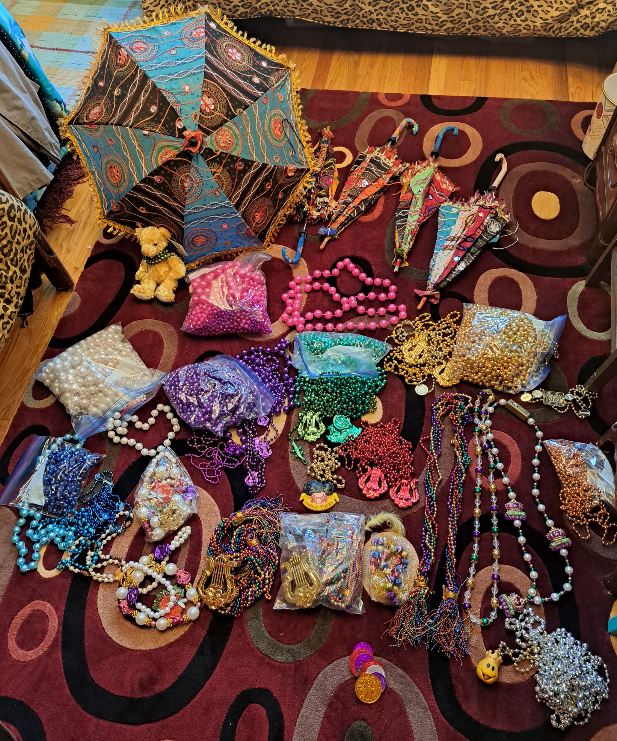 Mardi Gras Party - Large Lot Beads, Parasols